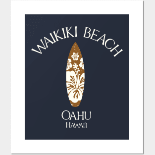 Waikiki Beach Oahu Hawaii Vintage Surfboard Posters and Art